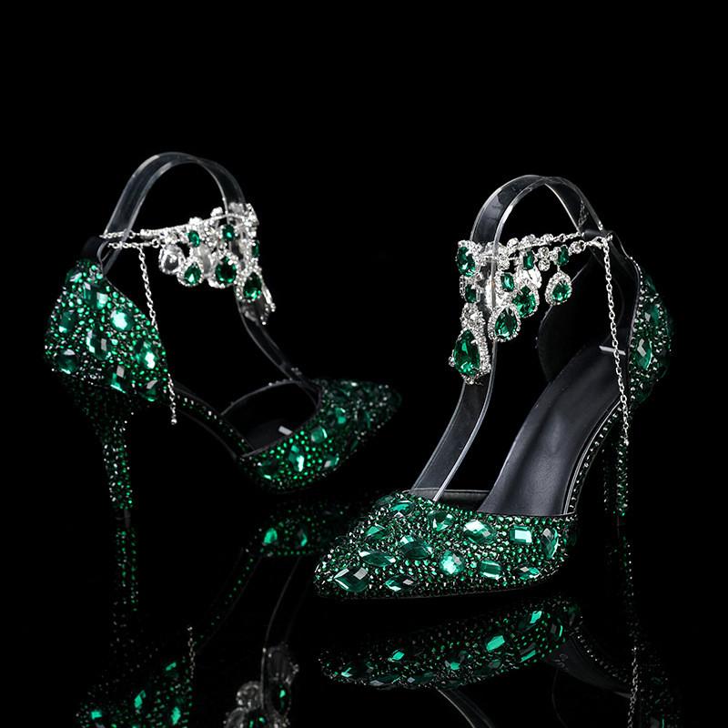 Fashion Bling Luxury Handmade Full Rhinestones Women Pumps Fashion Diamonds Crystal Pendant Banquet High heels Party Prom Wedding Shoes
