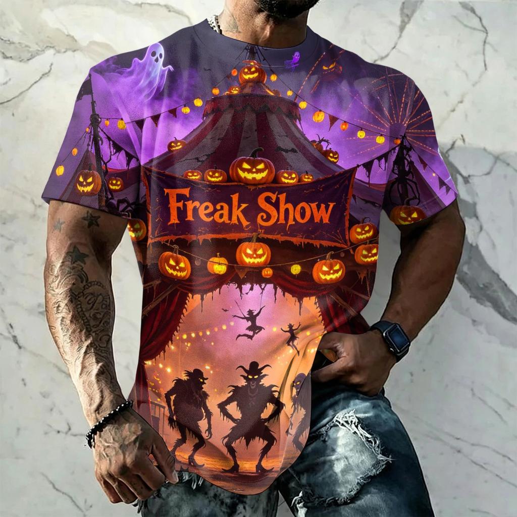 Men's Halloween Print Vintage Texture Short Sleeve T Shirt Loose Breathable Summer Sports Street Casual Daily Wear Top