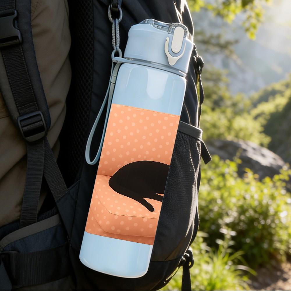 1PC Black Cat Sofa Lazy Art Print 750ml Color Plastic Sports Water Bottle Leakproof Flip Straw Lid Suitable for Sports Office Home Use