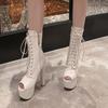 Women's high-heeled cool boots, sexy European and American style waterproof platform thick heel large size fish mouth shoes