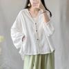 Women's Spring and Summer Solid Color Cotton and Linen Long-sleeved Sun Shirt Literary Loose Take Outside Thin Section Tops