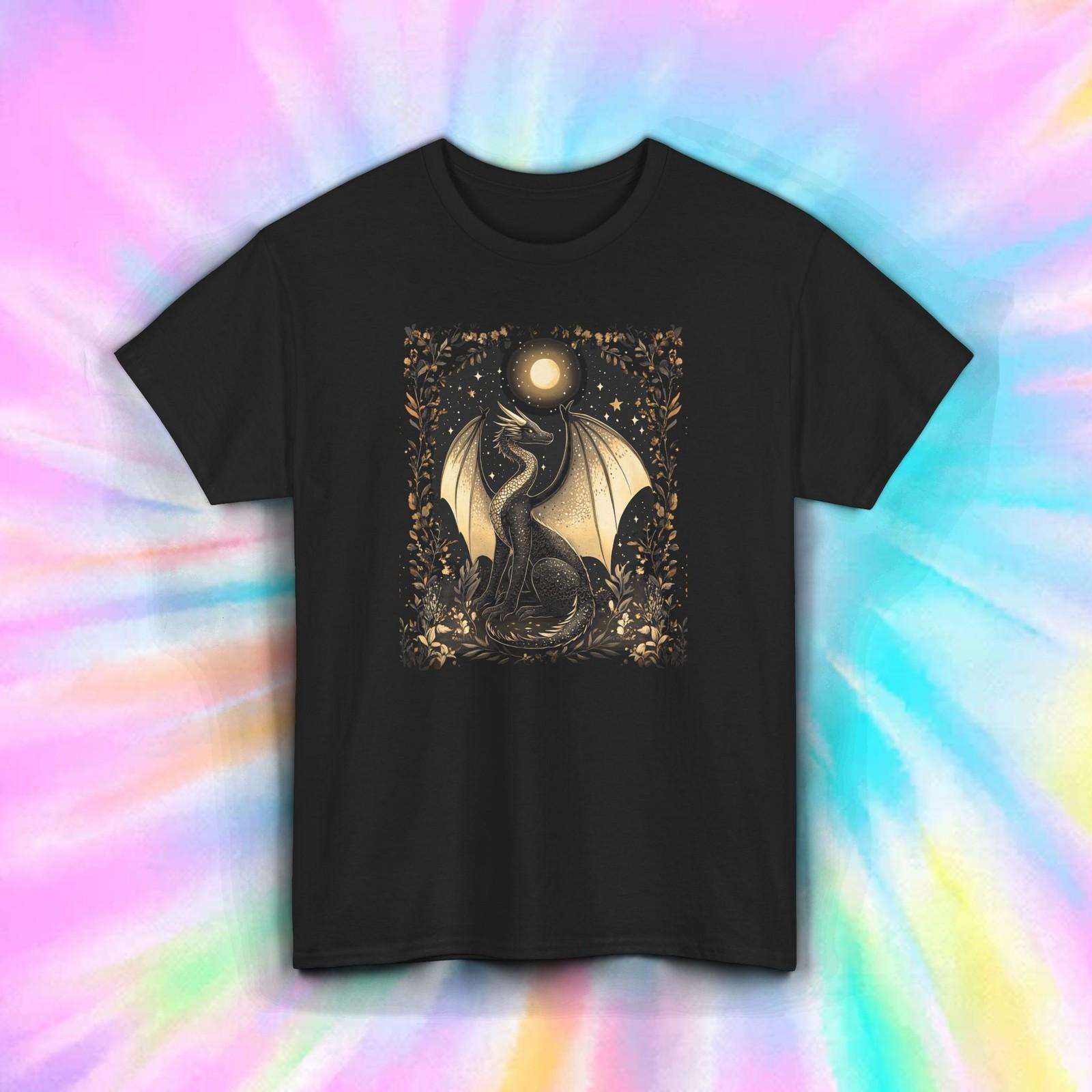 Celestial Dragon Shirt Fantasy Moon Stars Gothic Magic Mythical Creature Tee S-5 S