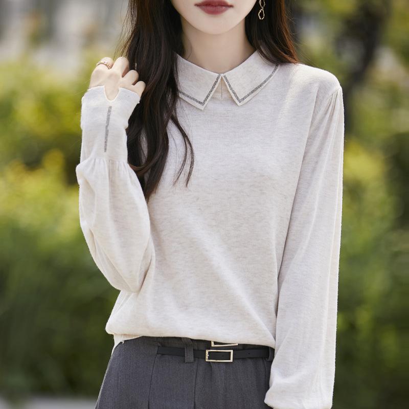 

Осенне-зимний женский вязаный свитер, пуловер, свитер с лацканами, воротник рубашки, длинный рукав, свитер XXL бежевый