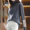 Women Warm Thick Soft Pullover Sweater Turtleneck Long Sleeve Knitted Color Block Patchwork Lady Winter Autumn Neck Protection