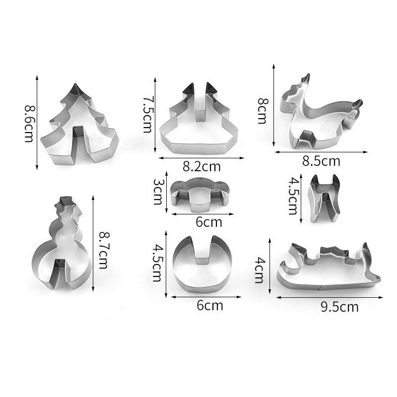 8 Piece Creative Stainless Steel Christmas 3D Type Cookie Mold DIY Snowman Tree Sled Deer Decor Baking Tools for Kids Party