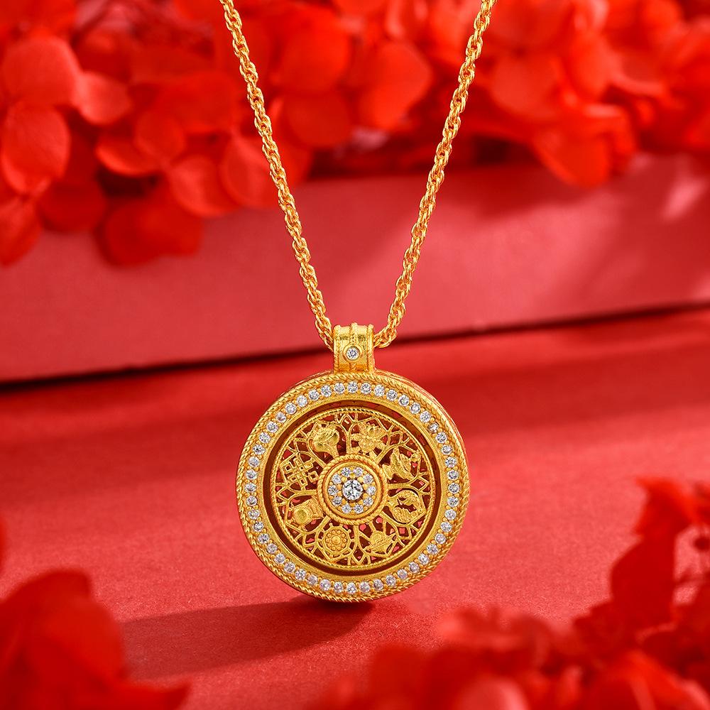 Вращающийся вьетнамский песочный золотой бриллиантовый компас «Восемь сокровищ» подвеска-ожерелье медь позолоченная древний полый компас оптовая доставка