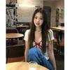 Deep V-neck Front Shoulder Slim and Thin Short-sleeved T-shirt Women's Summer Fashion Pure Lust Sweet Spice Versatile Temperament Top Ins