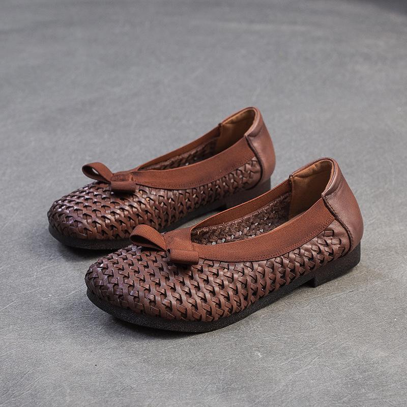 

Johnature Балетки Универсальные Ажурные Дышащие Сандалии Натуральная Кожа Удобные Женские Туфли Слипоны 43 темно-коричневого