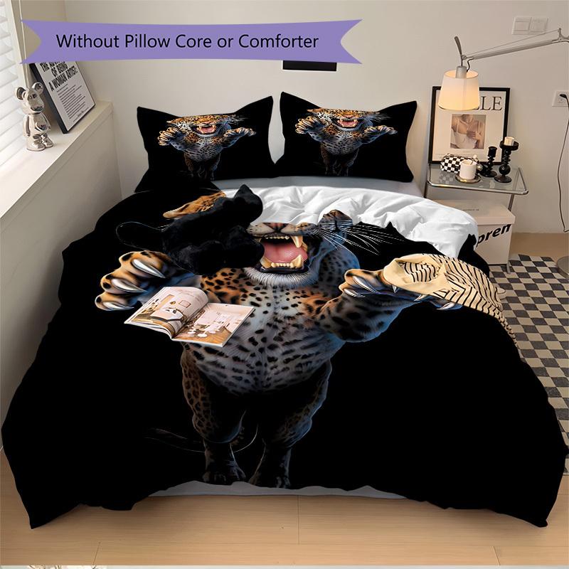 3pcs Leopard Print Duvet Cover Set, Cover For Bedroom Guest Room (1 Duvet Cover + 2 Pillowcase, Without Quilt),  yy250922118