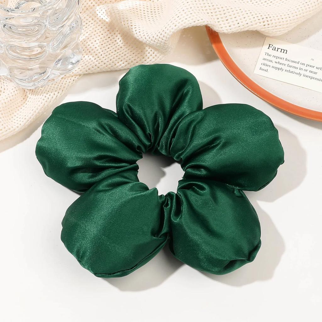 Weiches Kissen Elastisches Haarband Scrunchie für Frauen Luxus Design Große Blume Gefüllt Baumwolle Einfarbig Satin Pferdeschwanzbinder Accessoires
