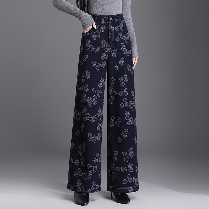 2025 Autumn/Winter Women's Fashionable Wide-Leg Textured Pants - High Waist Korean Casual Style