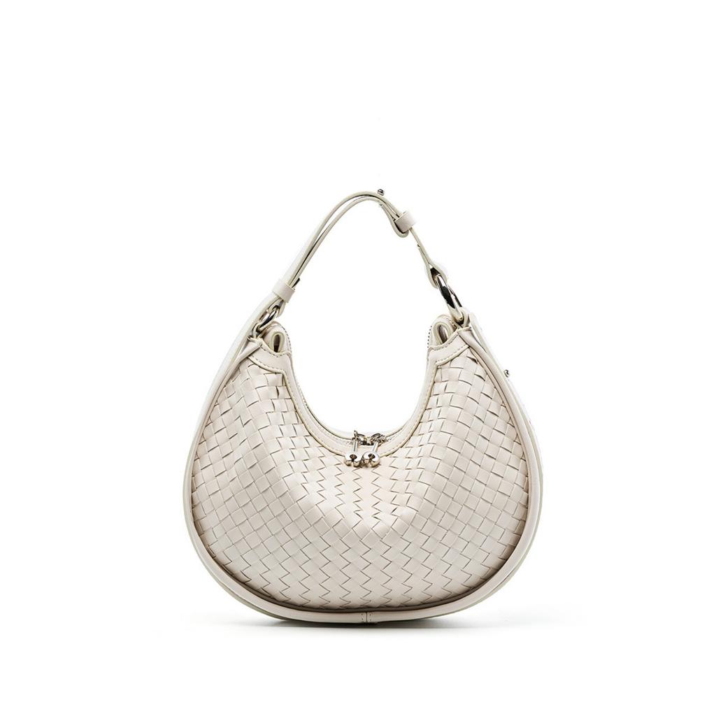 Fashion Underarm Women's Bag New Niche Cowhide Shoulder Messenger Bag Woven Crescent Bag