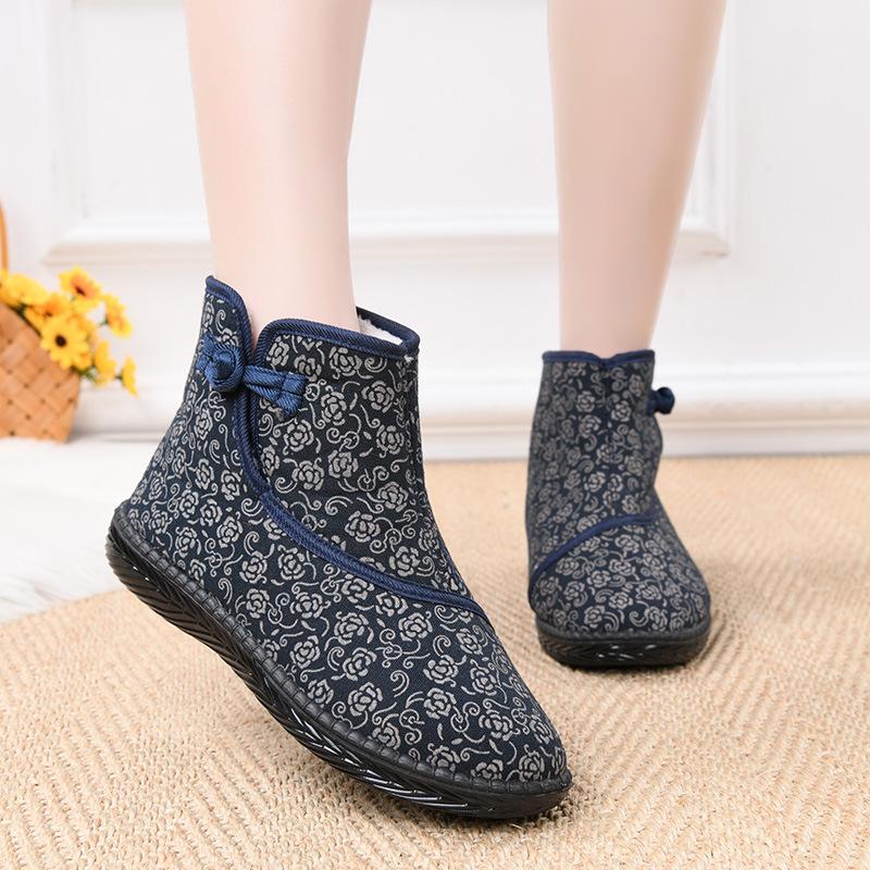 Processing Customized Old Beijing Cotton Shoes Women's Winter Velvet Grandma Shoes Middle-aged and Elderly Thickened Warm Mother Cotton