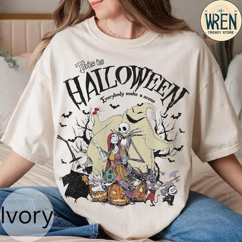 Retro Nightmare Before Christmas Shirt Halloween Jack Skellington Sally Tee S