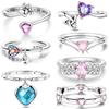 925 Silver Rings Sparking Purple White Pink Blue Zircon LOVE Wedding Ring Women Engagement Jewelry Anniversary Gifts