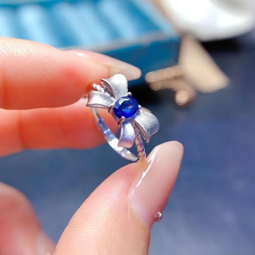 925 Sterling Silber Ring mit natürlichem blauen Saphir, Schlichter Stil, Kleine Größe 4x5