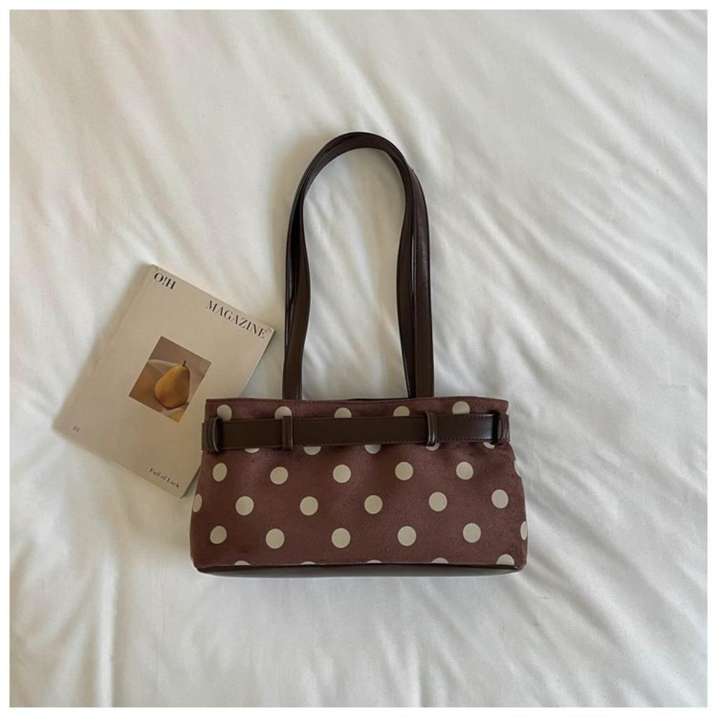 Xeie Thuk Tote Bag Women Velvet Polka Dot Underarm Handheld Daily Commute
