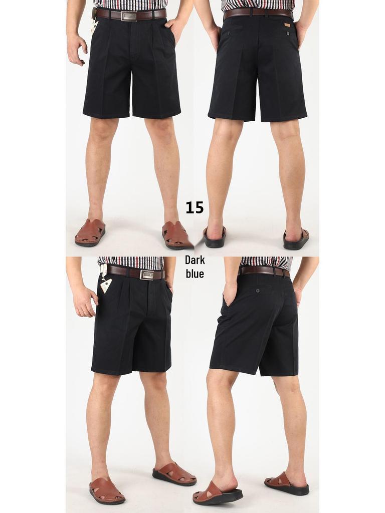 Herren Sommer High-Waist Reine Baumwolle Lockere Shorts - Doppelt plissiert, Mittellang, Freizeitkleidung für Mittelalte und Ältere.