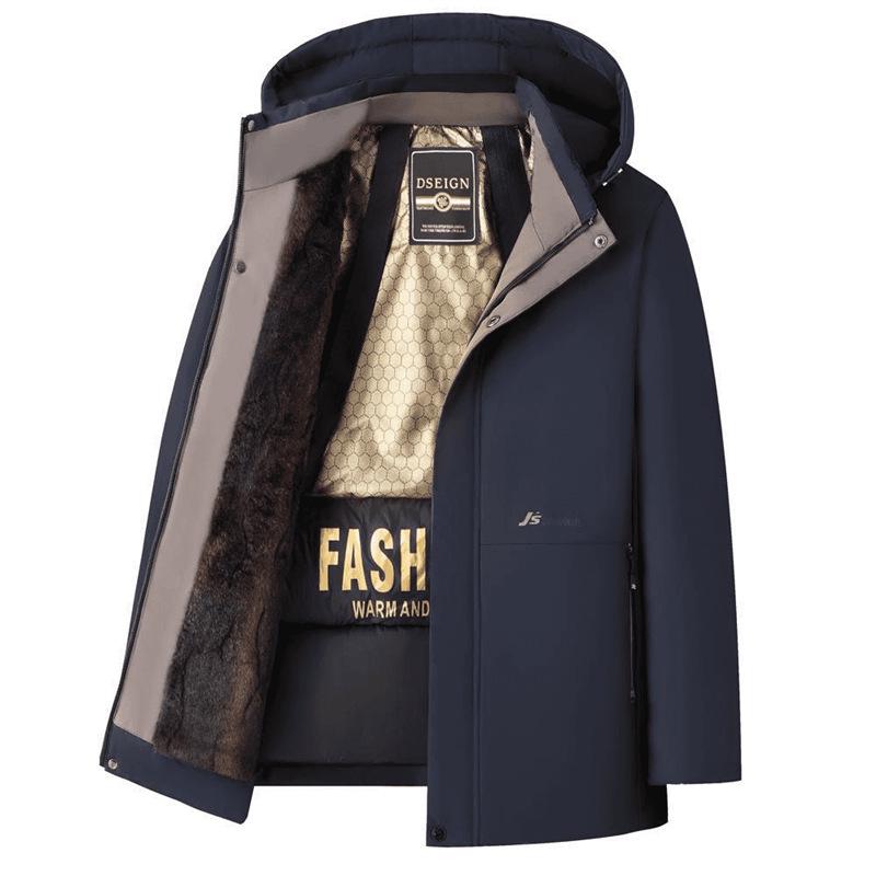 

Мужская черно-золотистая парка на флисовой подкладке со съемным капюшоном - Толстая, теплая зимняя верхняя одежда 2XL (180 cm, 130-145 lbs)