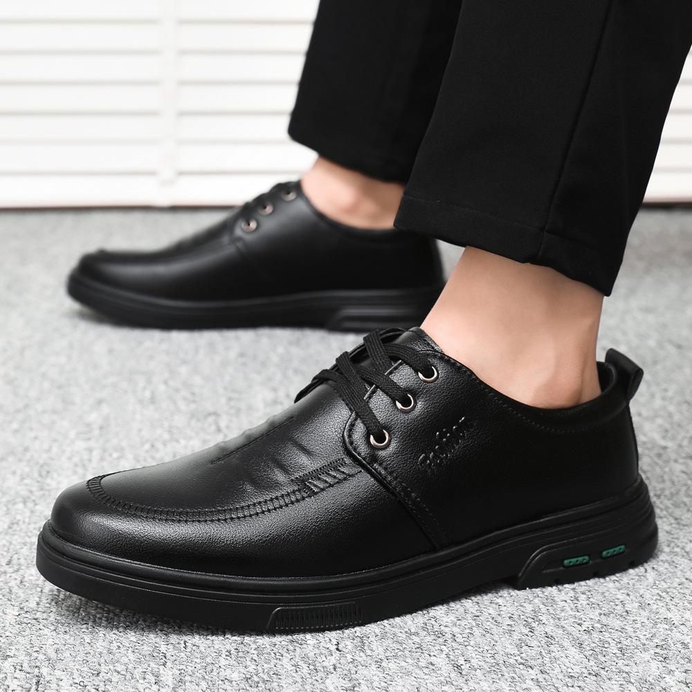 Autumn Men's Casual Leather Shoes British Heightened Thick-soled Wear-resistant Business Dress Big Head Tooling Non-slip and Waterproof Men's Shoes