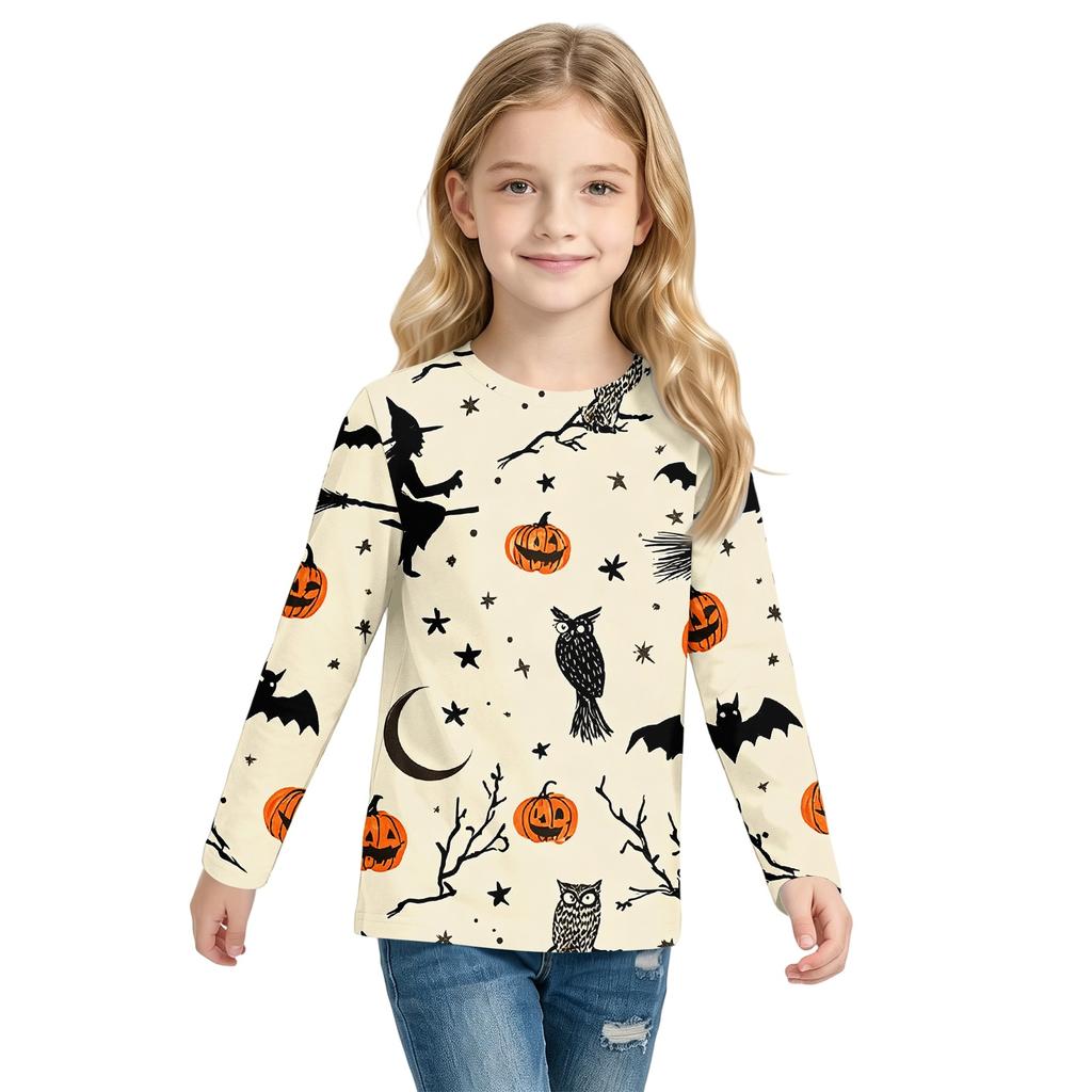 Children's Halloween Print Long Sleeve Neck T-Shirt for Boys Girls