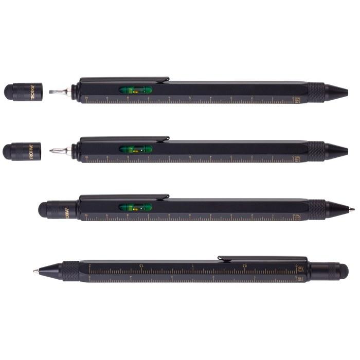 TROIKA Centi Multi-Function Pen with Ruler, Level, and Black/Gold Finish, 1 Count
