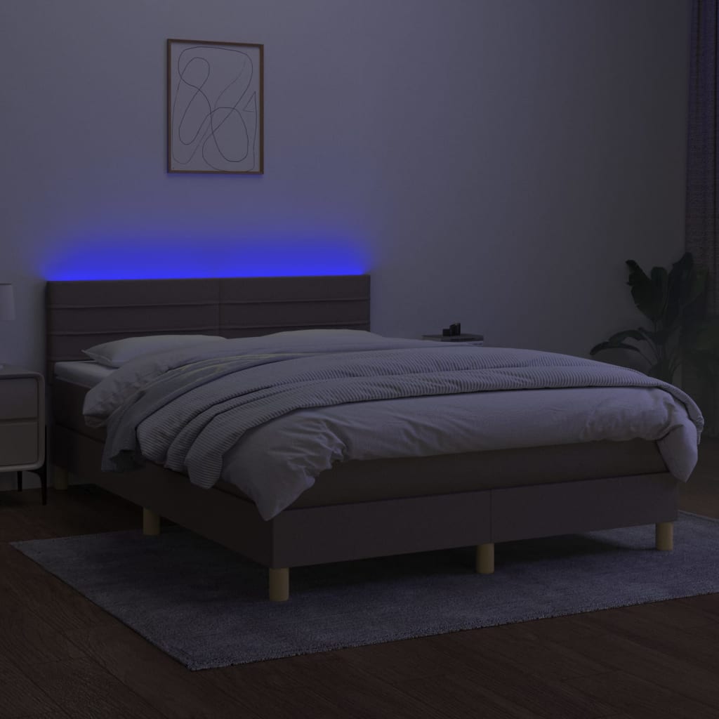 Vidaxl Łóżko Kontynentalne Z Materacem, Taupe, 140X190 Cm, Tkanina