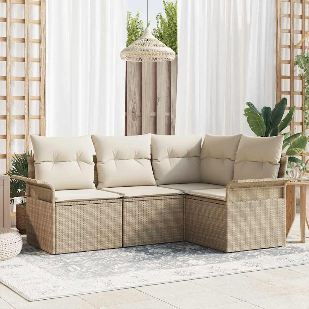 Garden Sofa Set with Cushions 4 Pcs Beige Poly Rattan