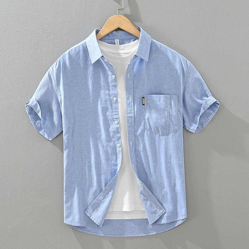 High-End Flexible Cotton White Short-Sleeve Breathable Shirt for Men, Summer Thin Style, Cool and Stylish Men s Shirt Light Blue 3XL
