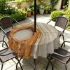 Outdoor Round Tablecloth With Umbrella Hole Waterproof Oil-Resistant Patio Dining Cover Deck Garden Terrace