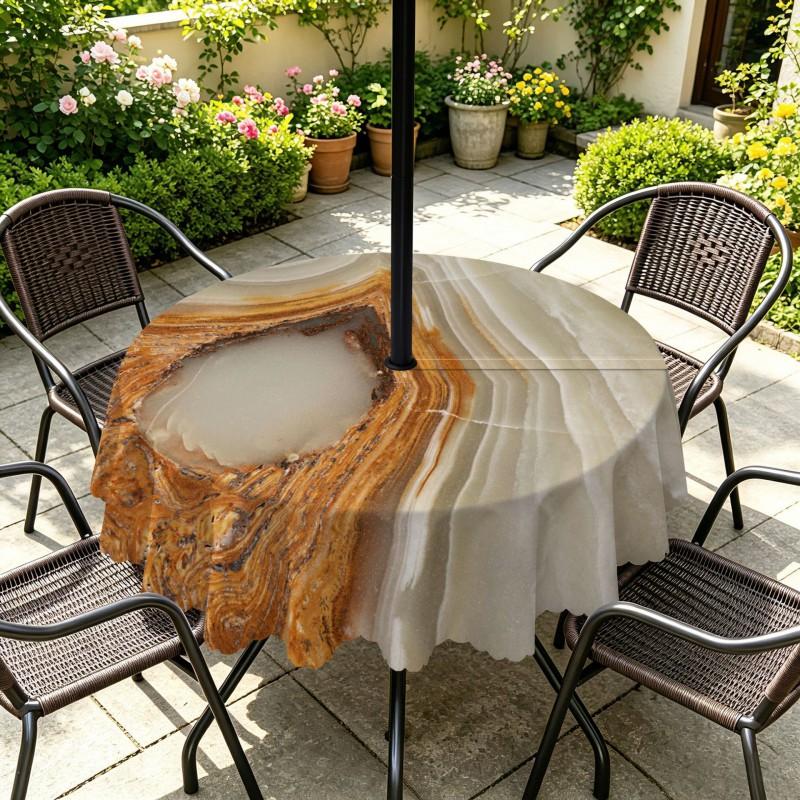 Outdoor Round Tablecloth With Umbrella Hole Waterproof Oil-Resistant Patio Dining Cover Deck Garden Terrace