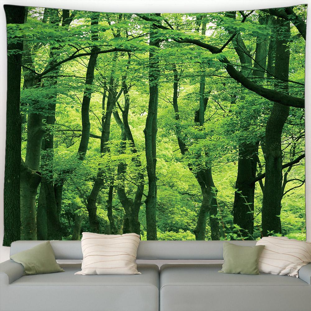 Grønne Påfuglblomster Tropisk Plante Fosslandskap Hage Veggoppheng Hjem Stue Dekorasjon Skogslandskap Gobelin