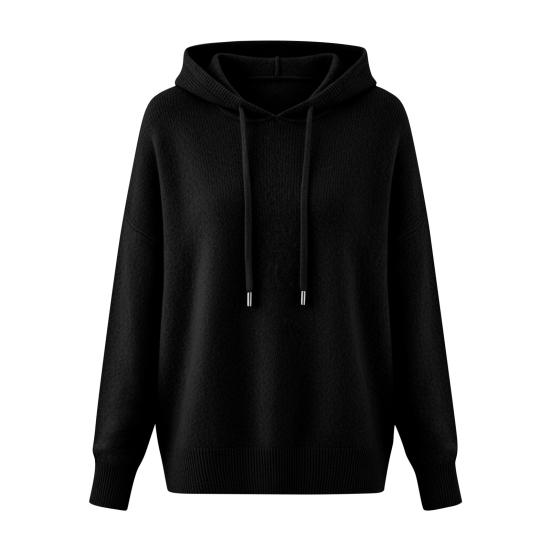 Yousheng Women Hooded Sweater Adjustable Drawstring Long Sleeve Loose Fit Knitting Tops Fall Winter Pullover Tops