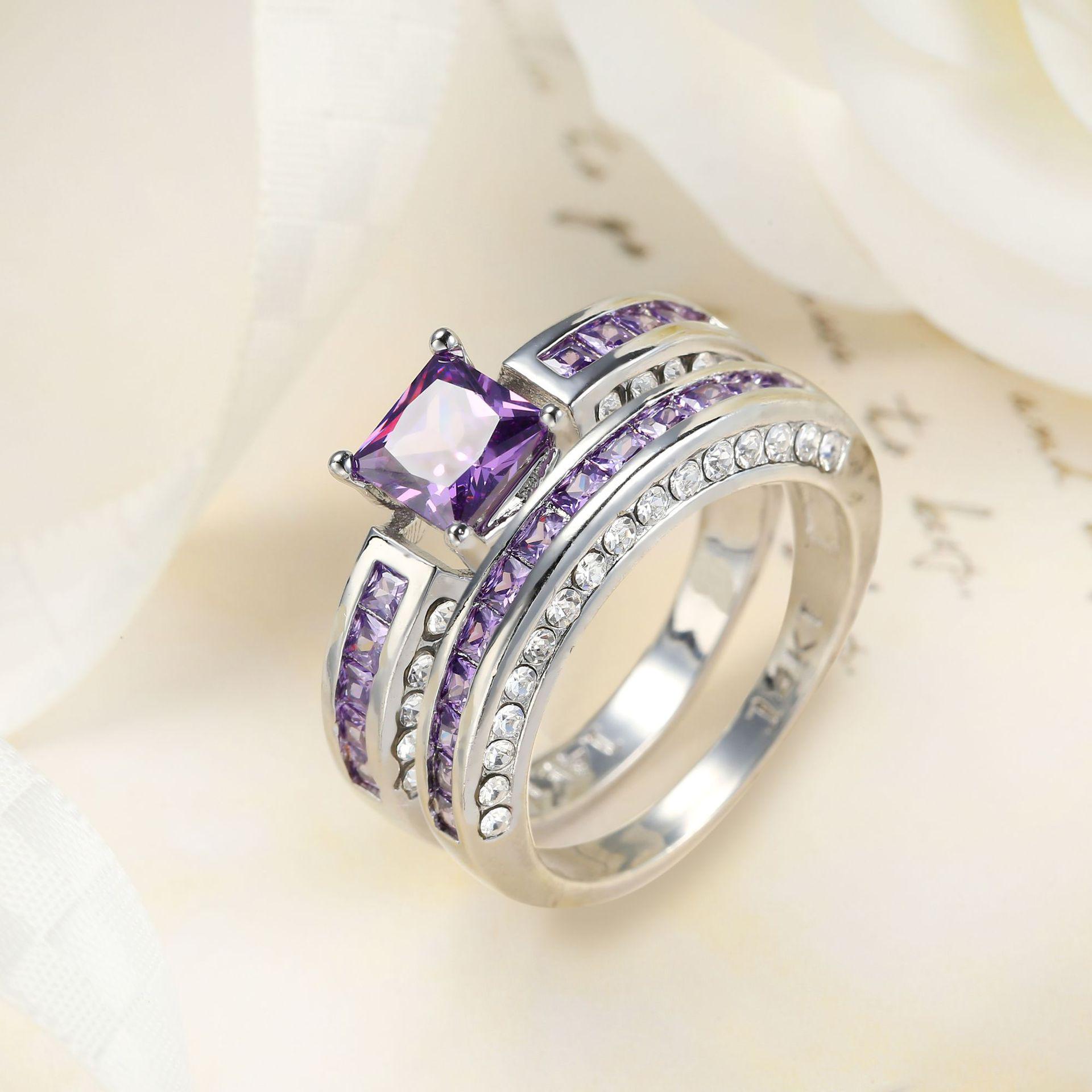 

White Zircon Gemstone & Diamond-Encrusted Ring Set - Creative Jewelry Size 7 белый