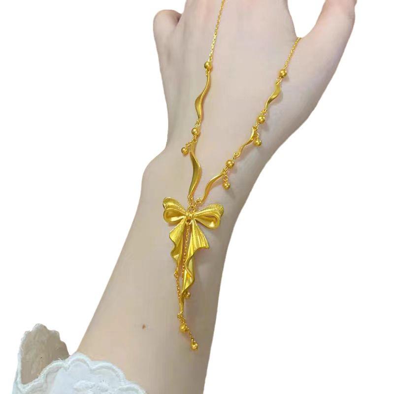 Golden Princess Heart Tassel Bow Necklace & Choker Set for Women