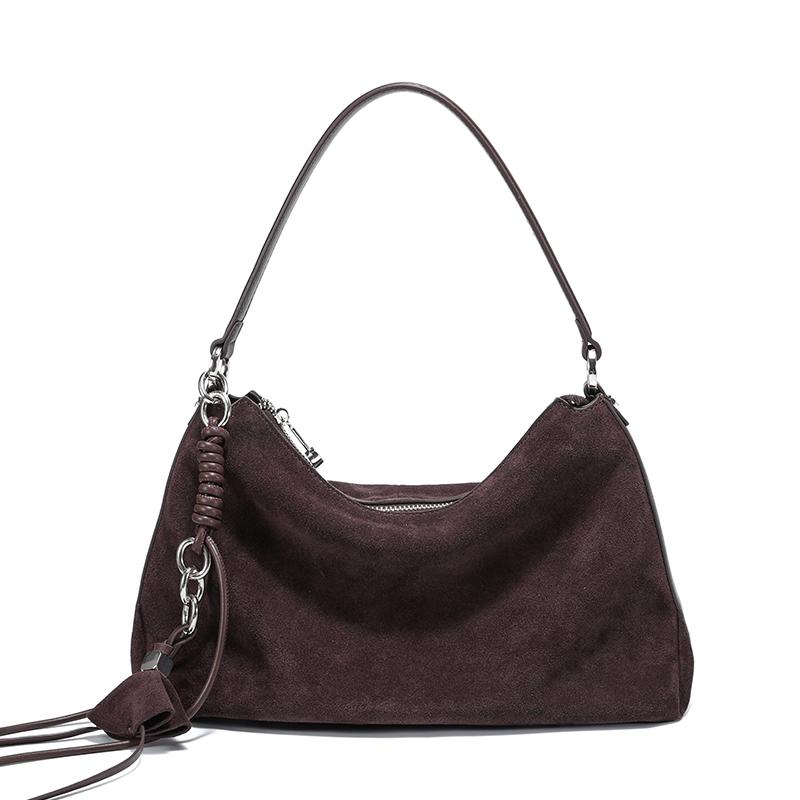 Retro Frosted Genuine Leather Handbag 2026 Winter Women's Natural Suede Leather Shoulder Bag Large Capacity Commuter Tote Bag