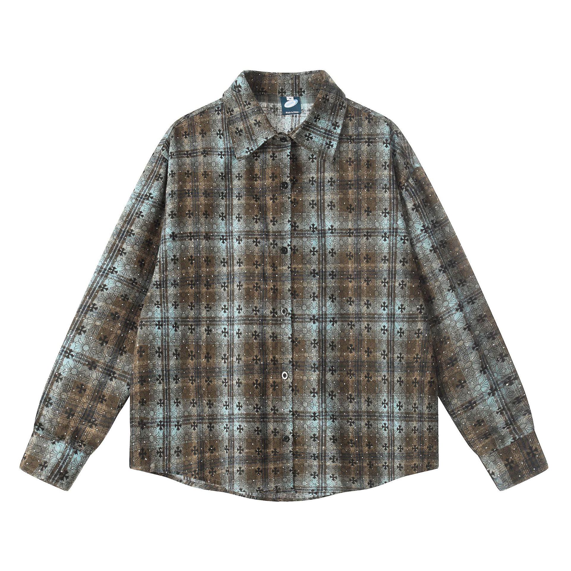 

Trendy Retro Plaid Long Sleeve Distressed Shirt - Loose Fit Casual Outerwear for Couples XL