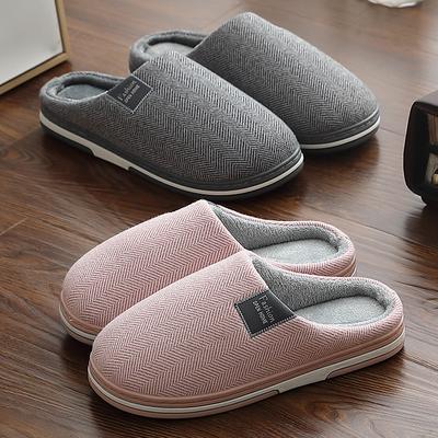 Cotton Slippers Household Winter Home Couple Indoor Non-slip Simple Plush Fabric Warm Cotton Shoes Winter