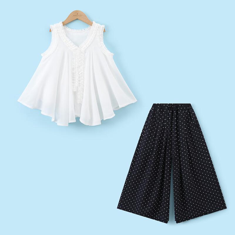 Girls' French Polka Dot Wide-Leg Pants Set