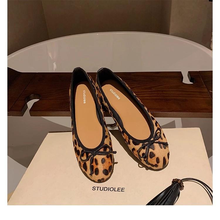 Women's Mary Jane Shoes Autumn Fashion Bow Knot Leopard Outdoor Non Slip Single Shoes Lightweight Comfort Soft Sole Casual Flats