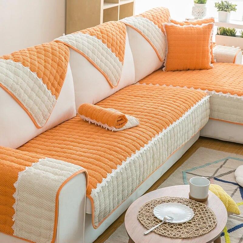 Plush Sofa Cover Thickened Non-slip Living Room Sofa Recliner Cover Universal Full Cover Dustproof Furniture Protection Cover