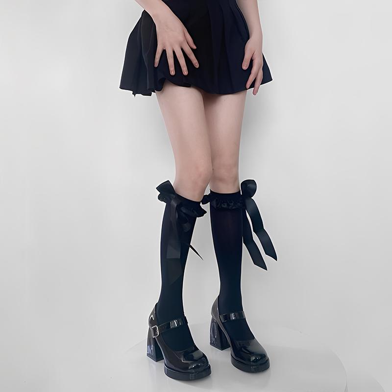 Sweet Girl Pure Desire Style Lace High Socks Bowknot Ribbon Long Knee Socks Stockings