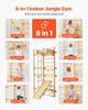 Swedish Ladder Wall Gym, 8-in-1 12-Level Solid Wood Gymnastic Stall Bars for Kids Adults, 220LBS Indoor Jungle Gym Playset with Climbing Board, Gym