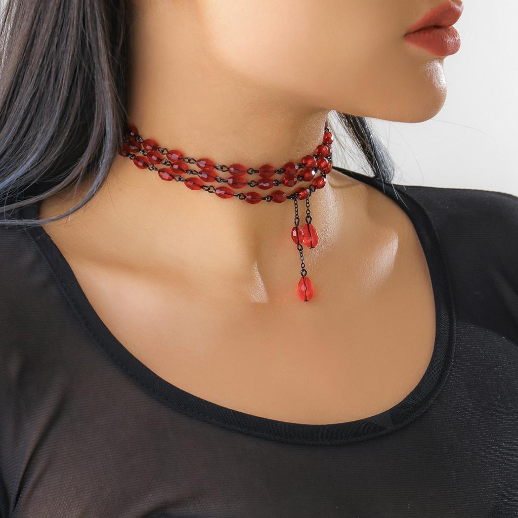 Jewelry, personalized handmade blood dripping necklace, sweet and cool JK gothic imitation crystal fringed neck chain necklace.