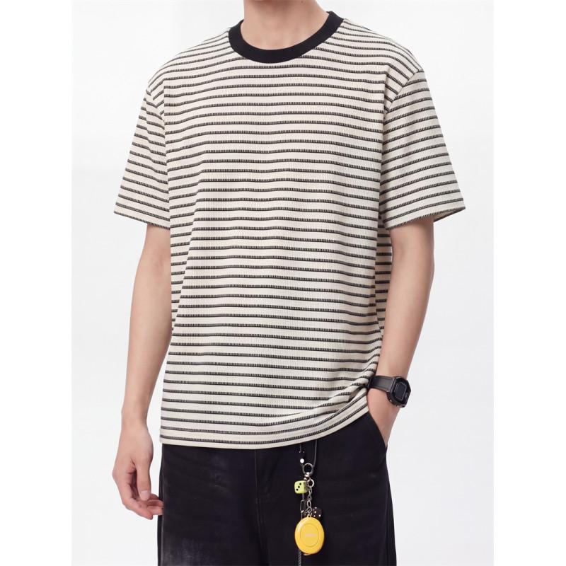 FlowStreet American-Style Striped T-Shirt For Men Women R Casual O-Neck Loose Short Sleeve T Shirts Hip Hop Streetwear Top Tees