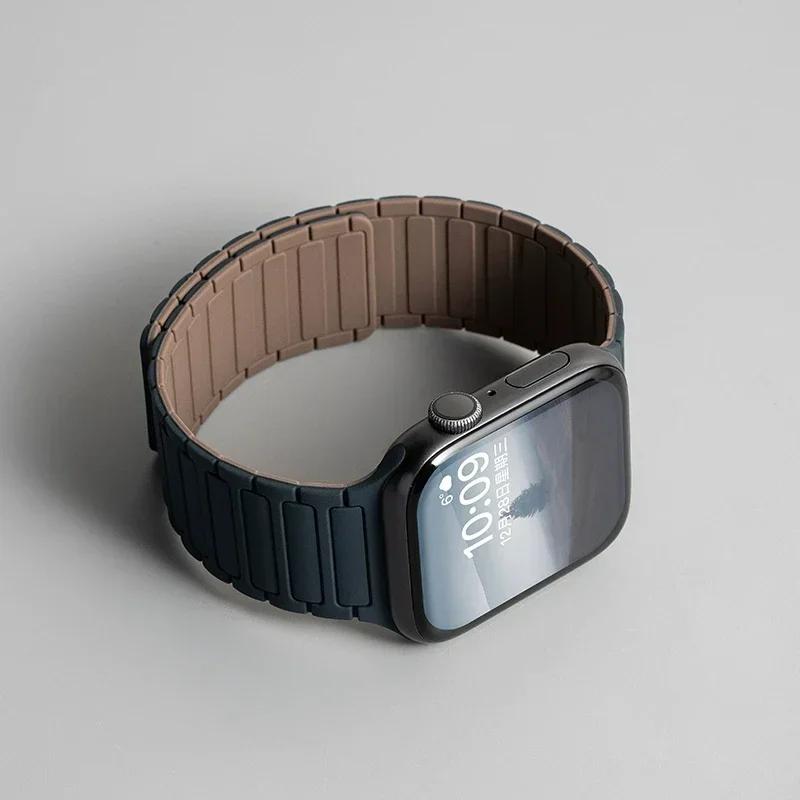 Silicone Strap for Apple Watch 46mm 42mm 49mm 45mm 41mm 44mm 40mm Magnetic Band for IWatch Ultra 2 Series 10 9 8 7 6 SE 5 4 3