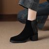 Krazing Pot Cow Suede Nubuck Winter Round Toe Modern Boots Med Heels Zipper Patch Work Women Ankle Boots