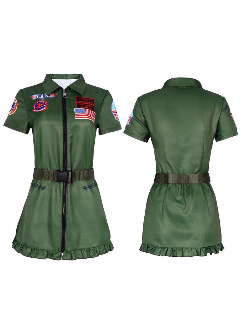 Armeegrünes Top Gun Pilot Halloween Kostüm für Partys und Aufführungen