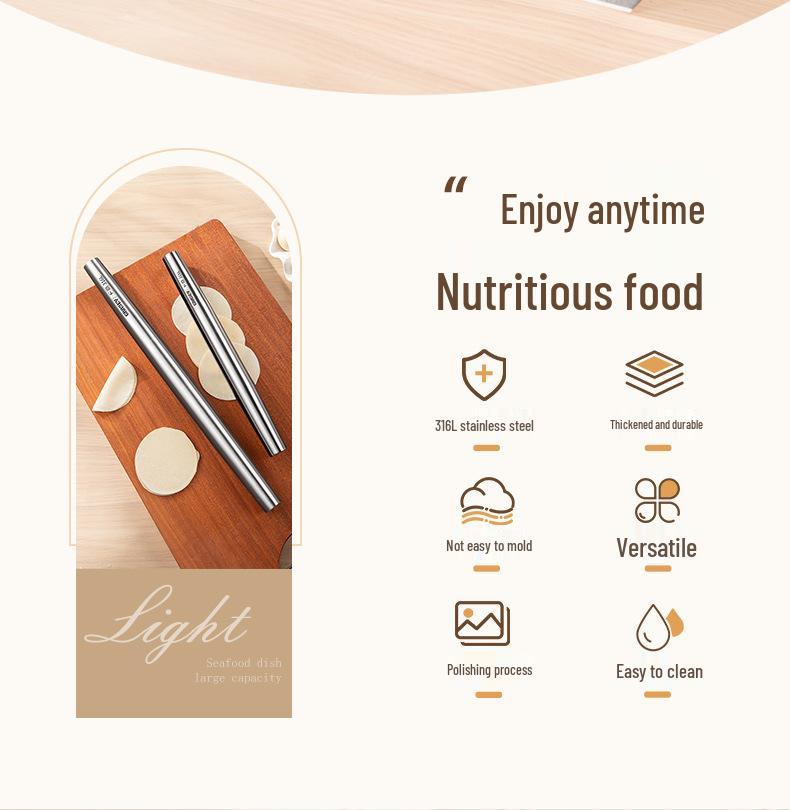 Thickened 316 Stainless Steel Dough Rolling Pin for Dumplings