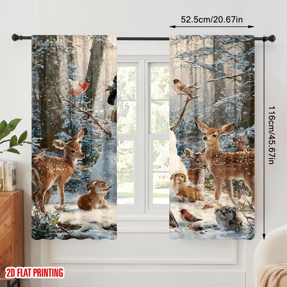 2 Stück, 2D-Flachdruck Moderne Vorhänge Schneemann & Wildtiere Winter Vielseitiger Stoff (ohne Stange) Art Deco Festlich Perfekt